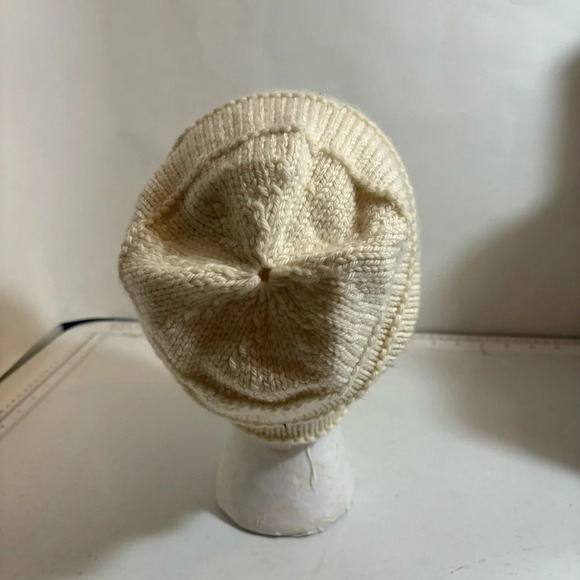 Vintage hand-knit cream coloured baggy dread hippie boho winter toque beanie hat - Picture 3 of 9
